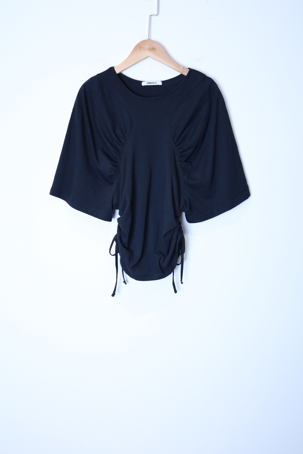 連袖收腰抽繩上衣-黑