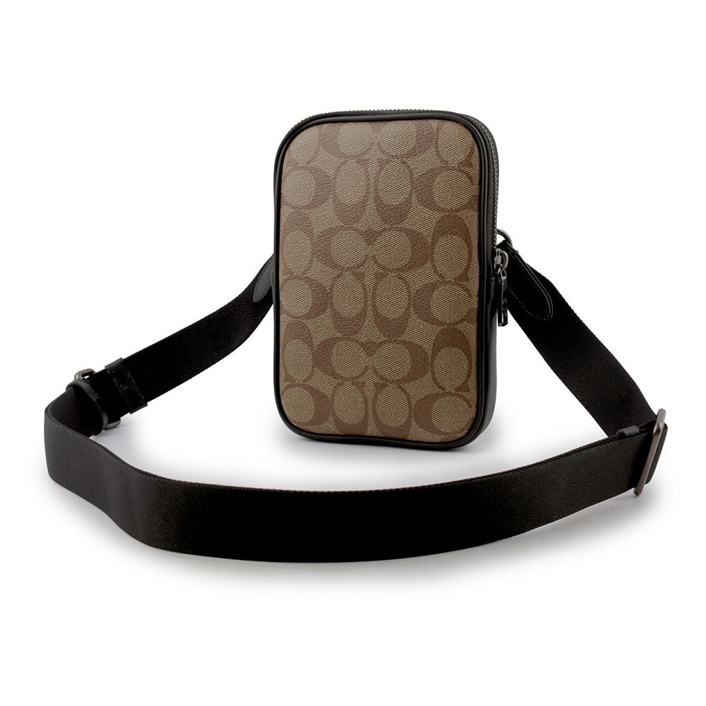 【COACH】Aden 塗層帆布及牛皮迷你斜背包/手拿包(卡其色) CO912 QBKHA