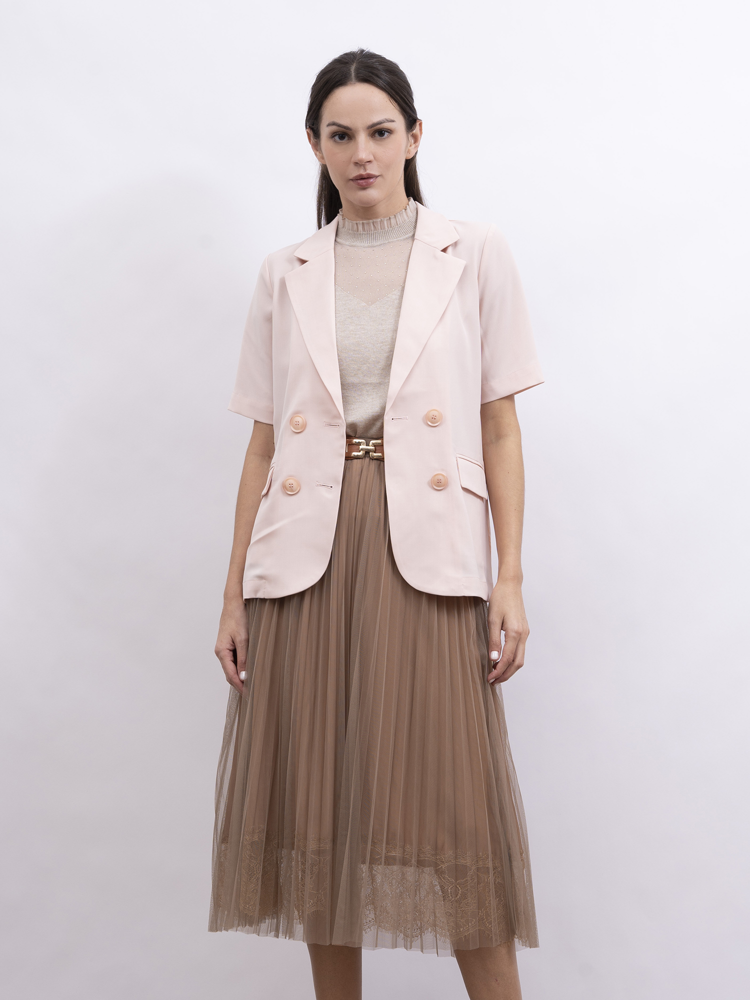 mi-tu 西裝雙排扣短袖外套