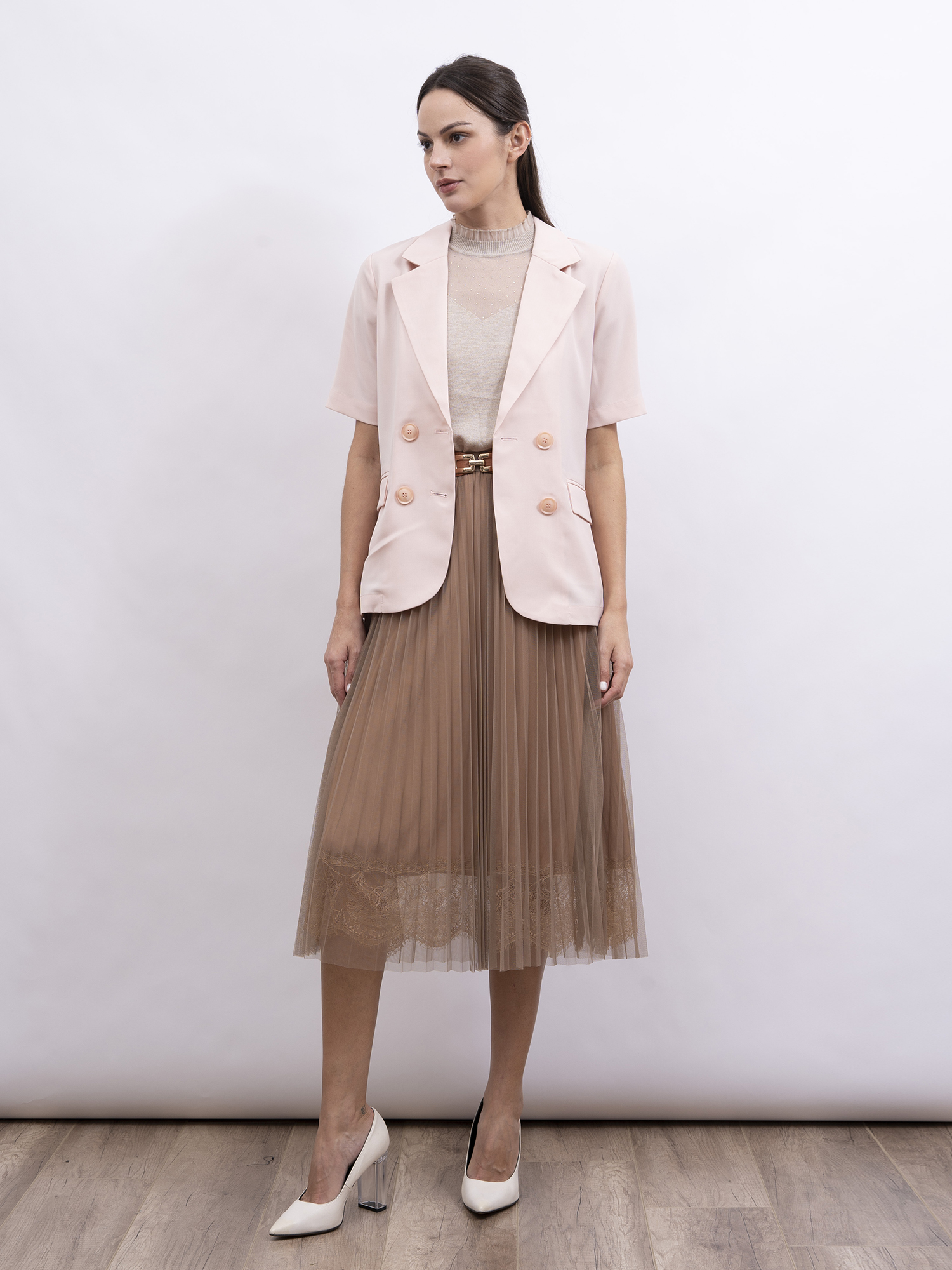 mi-tu 西裝雙排扣短袖外套