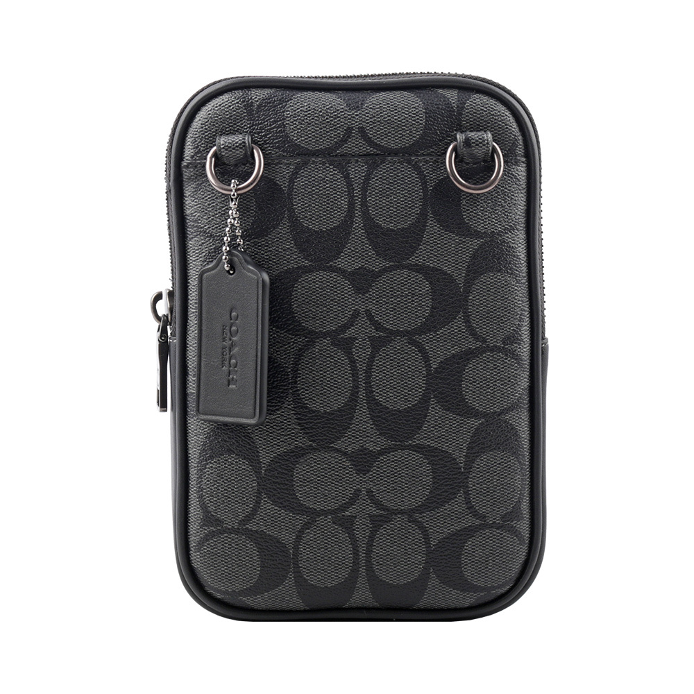 【COACH】Aden 塗層帆布及牛皮迷你斜背包/手拿包(炭灰色) CO912 QBMI5