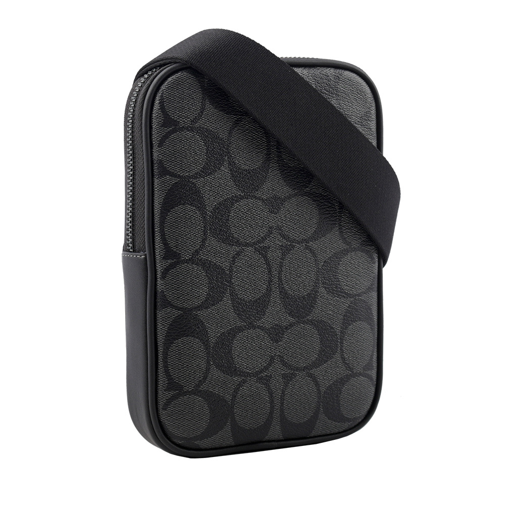 【COACH】Aden 塗層帆布及牛皮迷你斜背包/手拿包(炭灰色) CO912 QBMI5