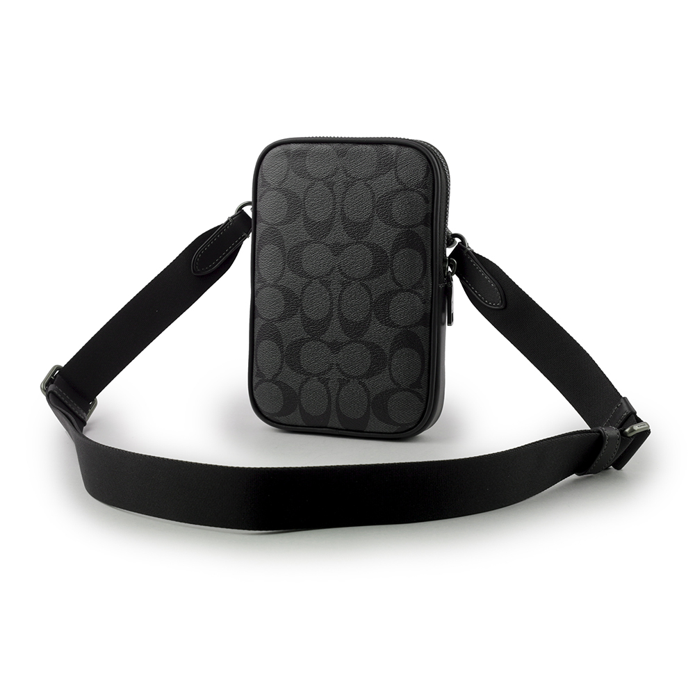 【COACH】Aden 塗層帆布及牛皮迷你斜背包/手拿包(炭灰色) CO912 QBMI5