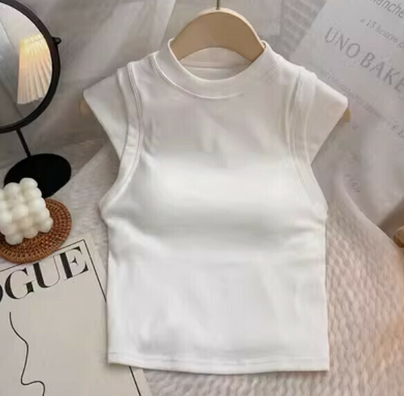 Small Flying Sleeve Half-high Tie Chest Padded Vest (White) [One Size]