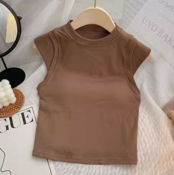 Small Flying Sleeve Half-height Necklace Chest Padded Vest (Mocha Color) [One Size]