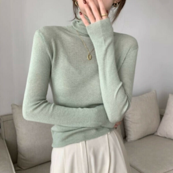 Hot Selling Long Sleeve Knitted Bottoming Shirt (One Size) (Vanilla Green)