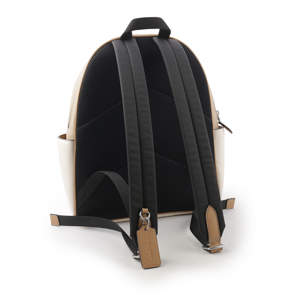 【COACH】Court 荔枝皮革撞色口袋後背包(白色/沙色) CK807 SVVFQ