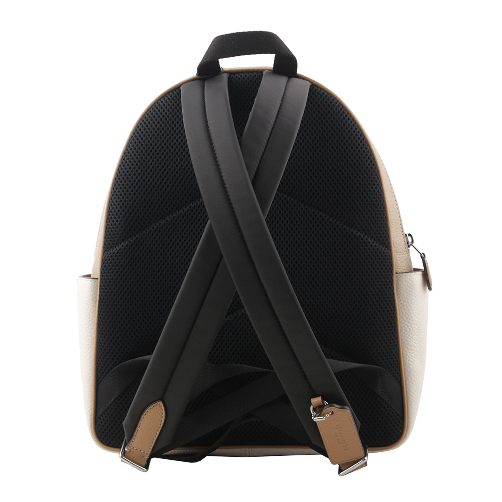 【COACH】Court 荔枝皮革撞色口袋後背包(白色/沙色) CK807 SVVFQ