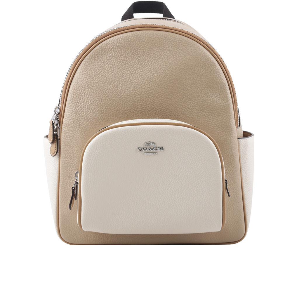 【COACH】Court 荔枝皮革撞色口袋後背包(白色/沙色) CK807 SVVFQ