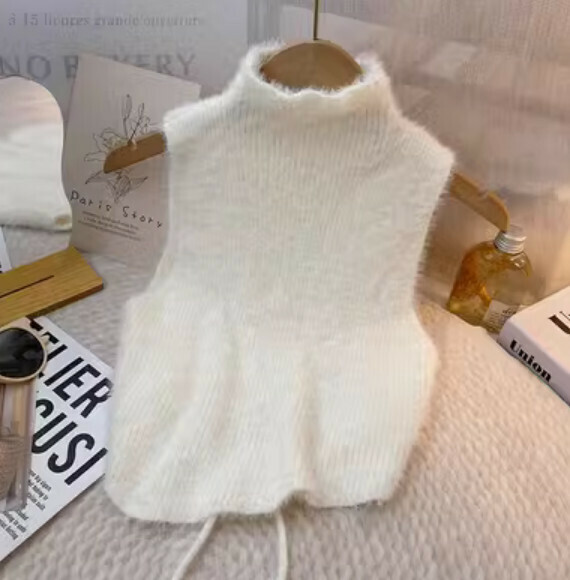 Autumn and Winter High Neck Sleeveless Imitation Mink Fur Vest (White) [One Size]