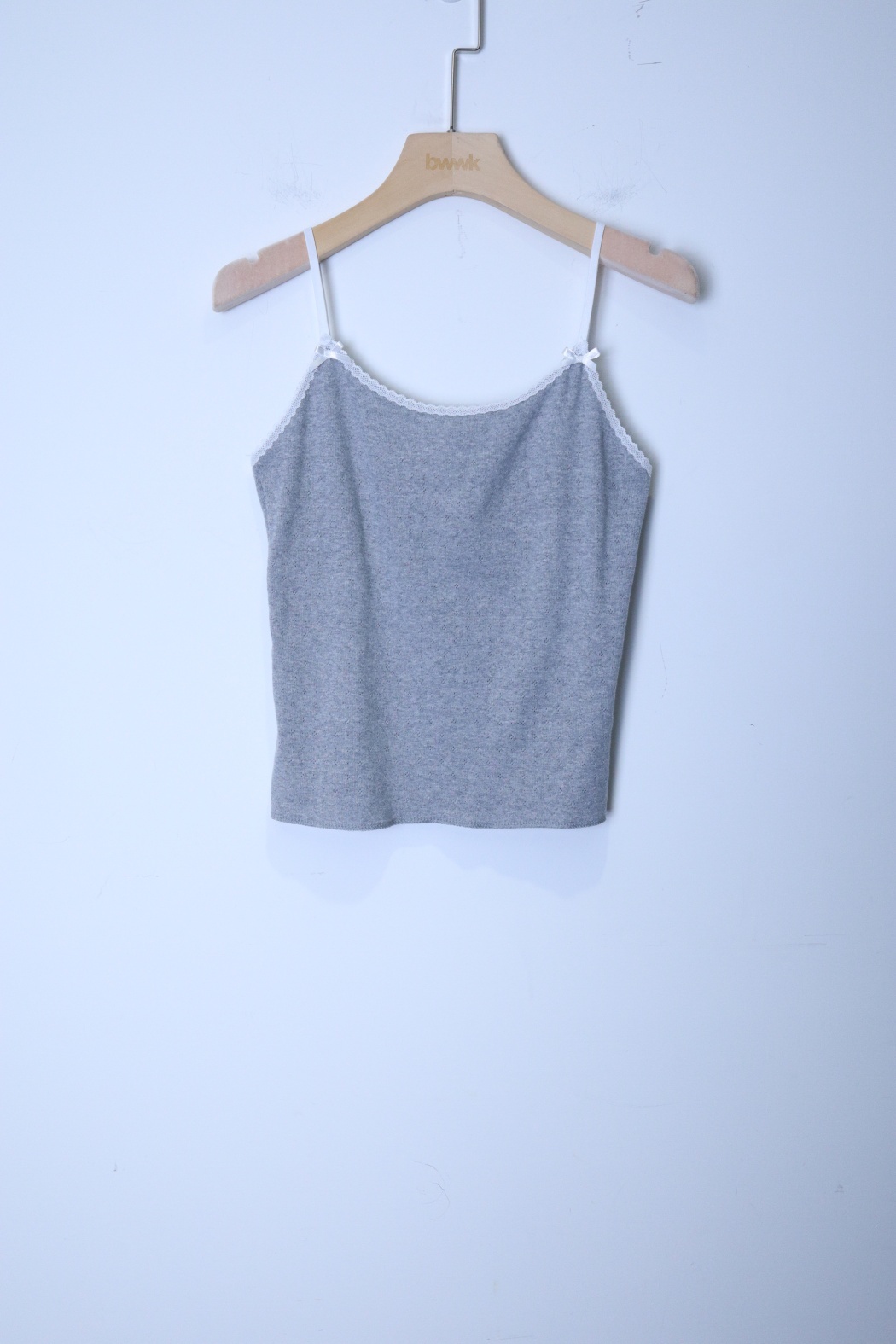 蕾絲鑲邊背心-灰