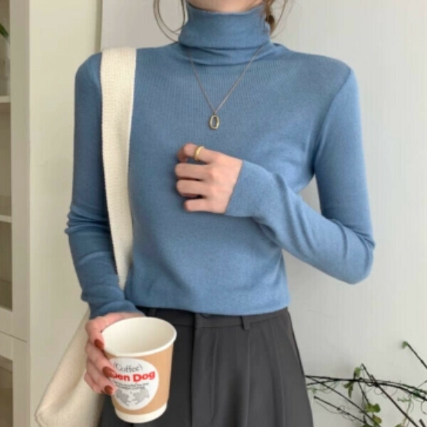 Hot selling long sleeve knitted bottoming shirt (one size fits all) (grey blue)