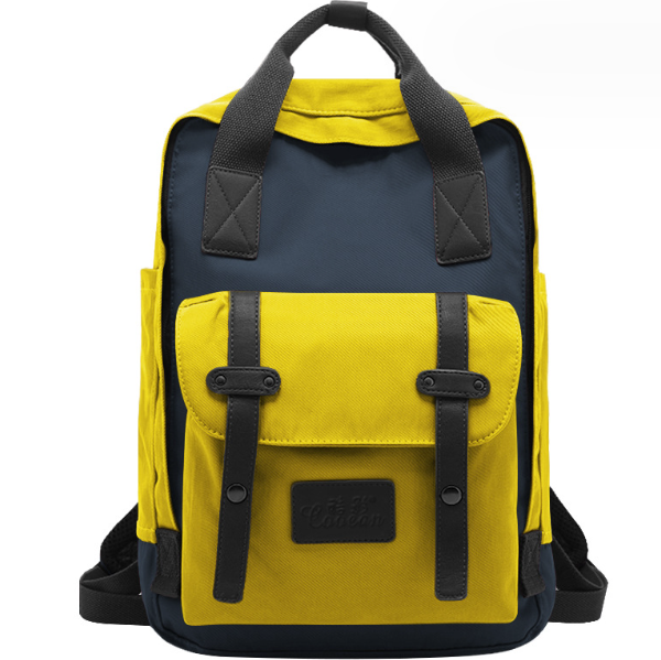 Hot selling student Oxford cloth contrasting color waterproof decompression usb charging backpack (blue and yellow contrasting color length 28cm*width 13cm*height 40cm*))