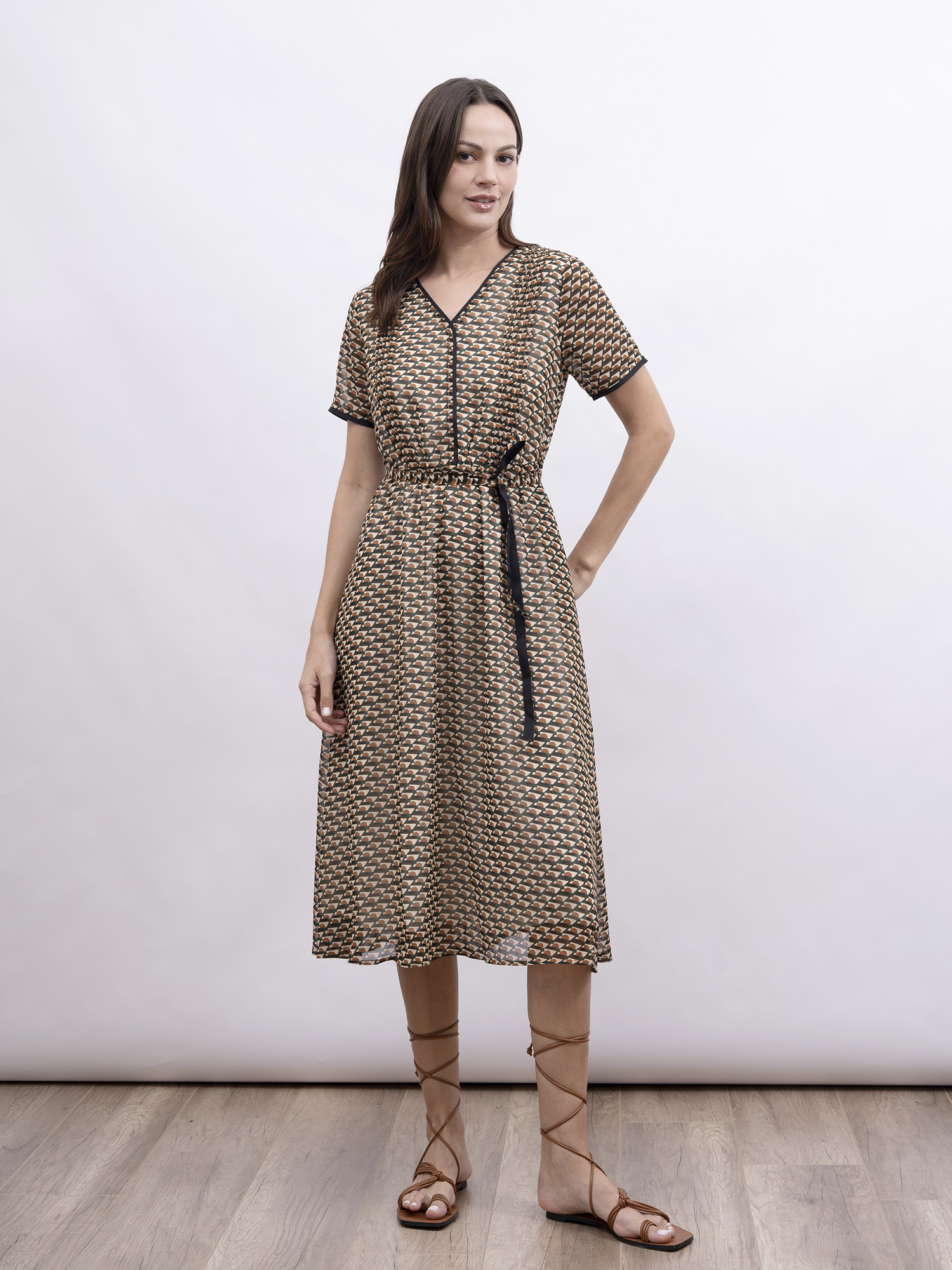 mi-tu 印花V領連身裙