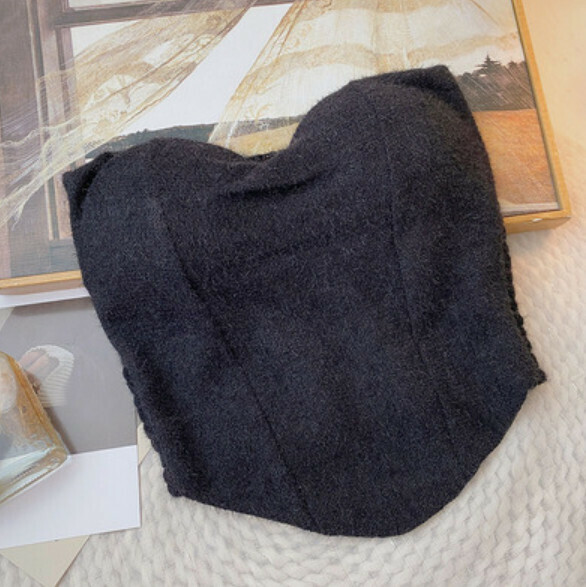 Autumn and Winter Thickened Bandeau Vest with Chest Padding (Black) [One Size]