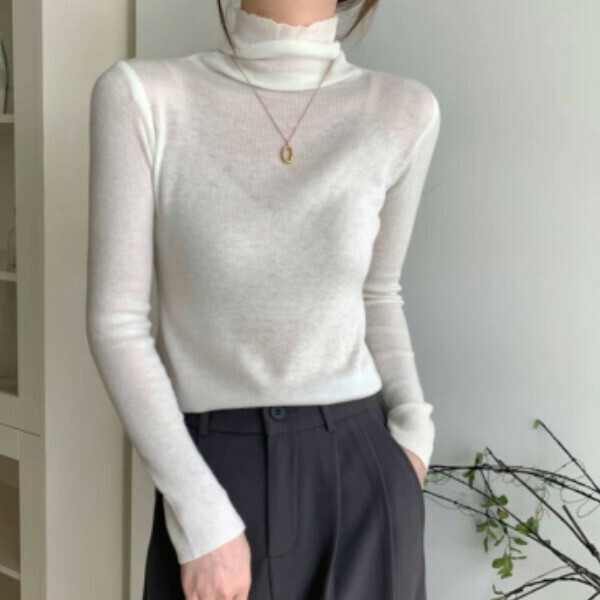 Hot Selling Long Sleeve Knitted Bottoming Shirt (One Size) (White)