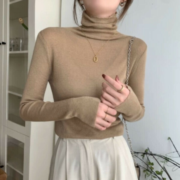 Hot selling long-sleeved knitted bottoming shirt (one size fits all) (milk tea color)