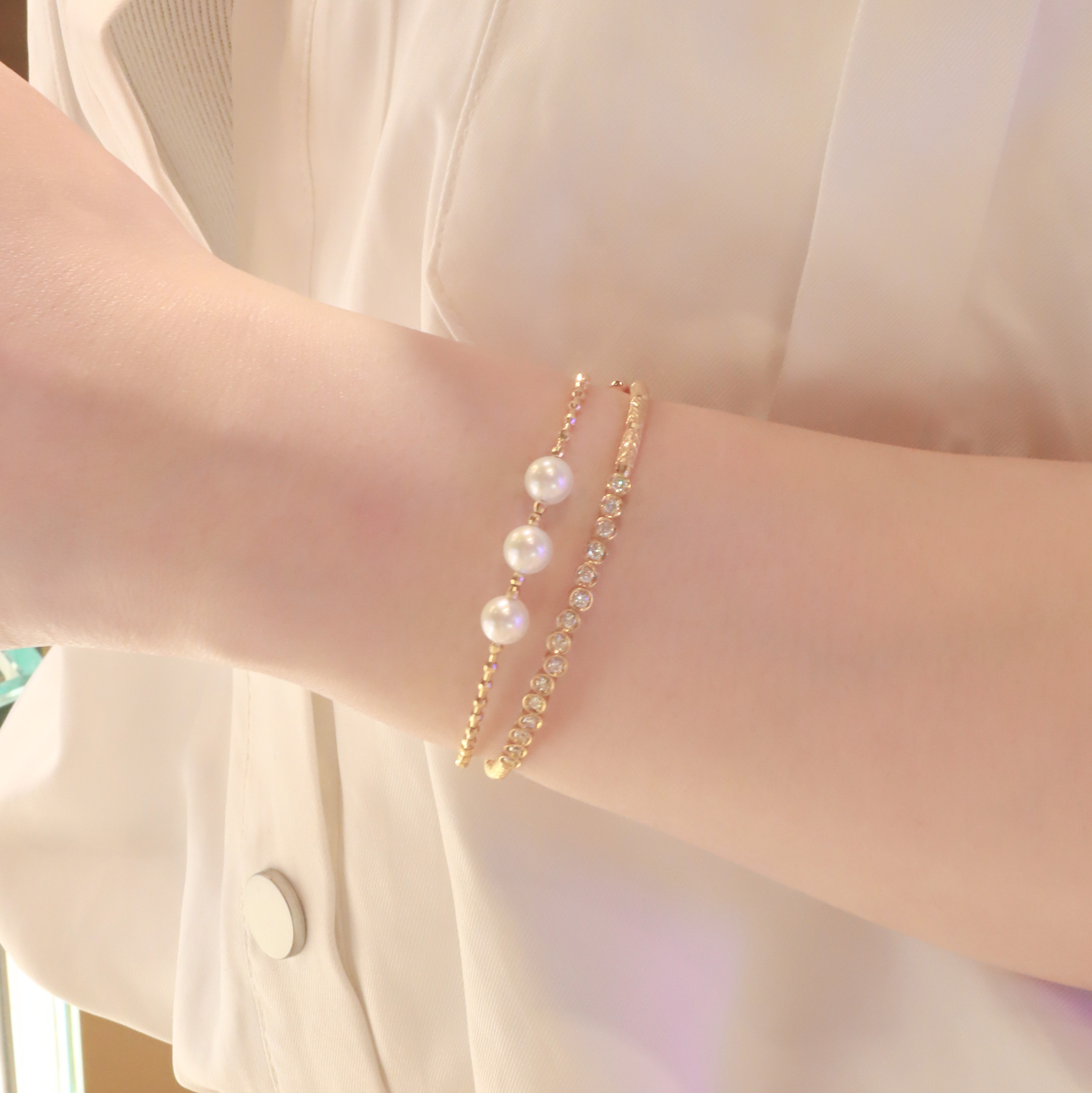 18K/日本設計款系列-細膩時光珍珠手環