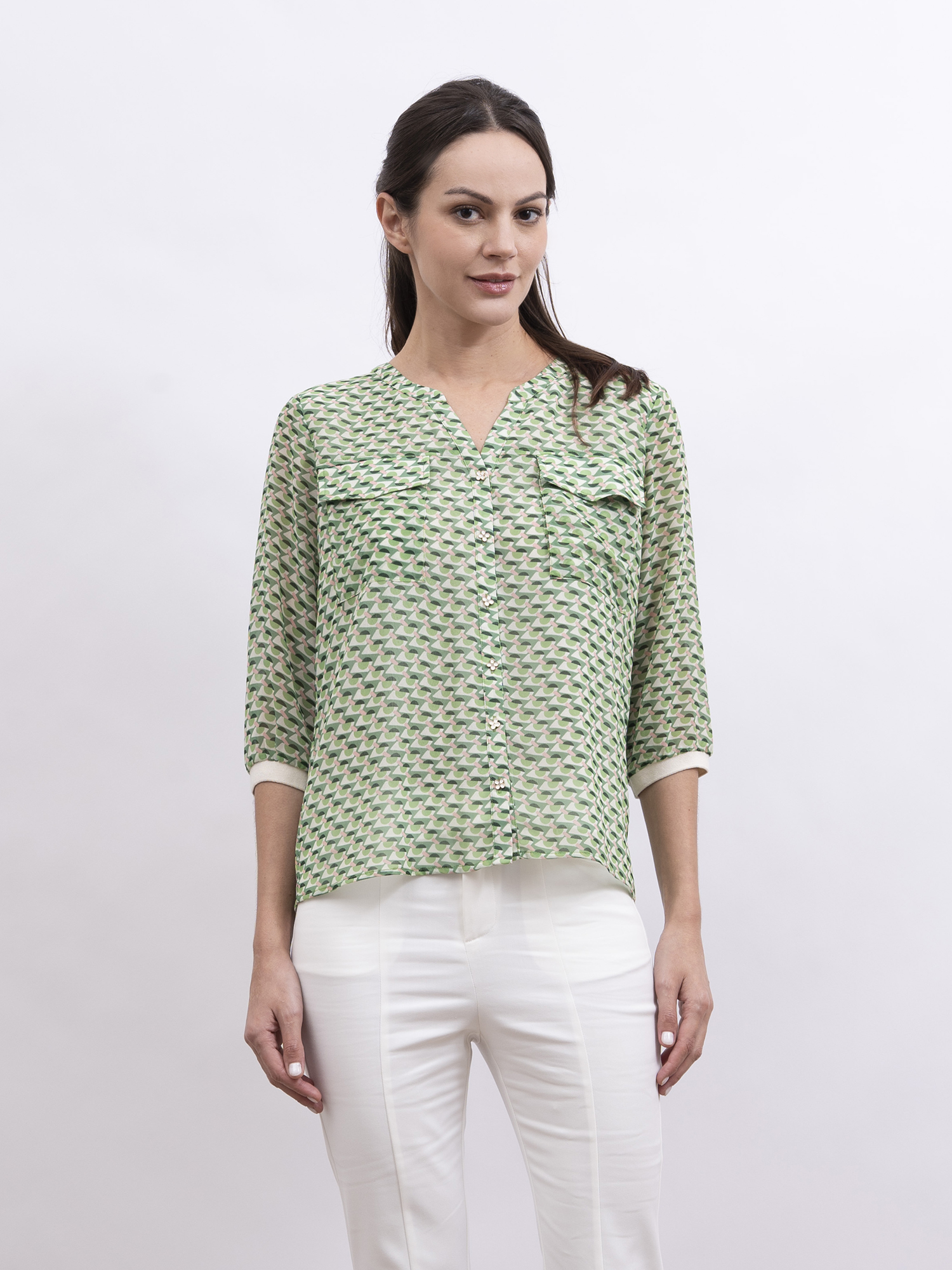 mi-tu 印花V領上衣