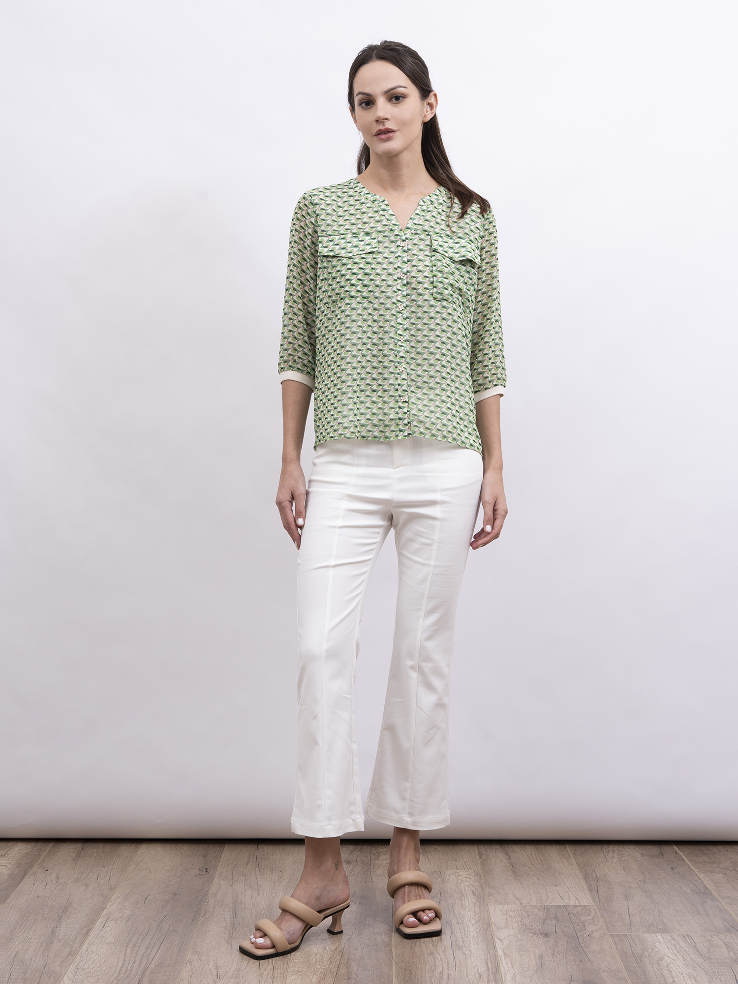 mi-tu 印花V領上衣