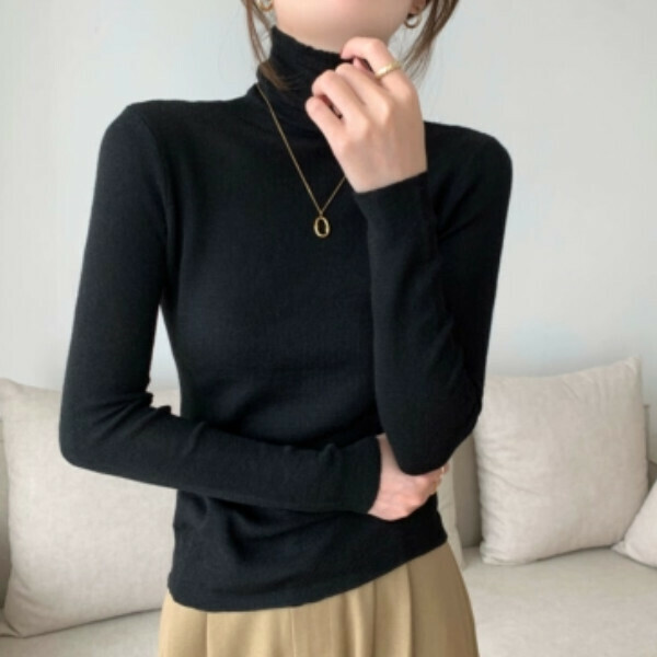 Hot Selling Long Sleeve Knitted Bottoming Shirt (One Size) (Black)