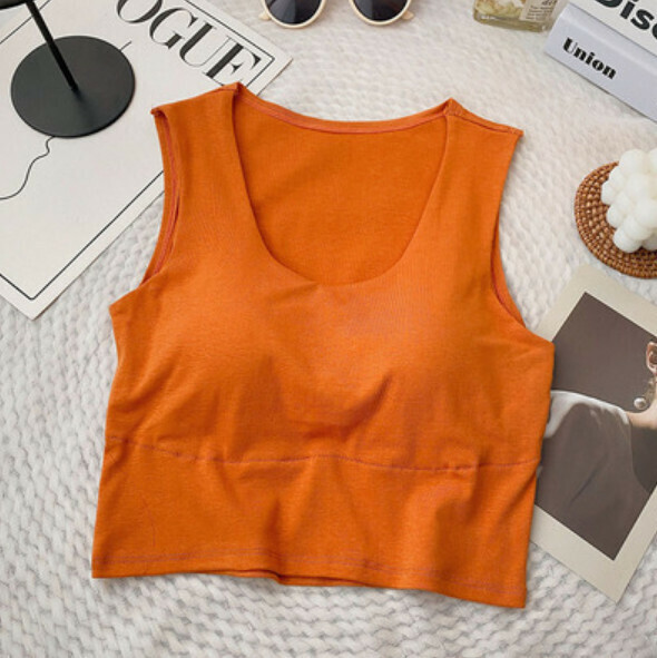 Spring/Summer Solid Color Sports Vest with Chest Padding (Orange) [One Size]