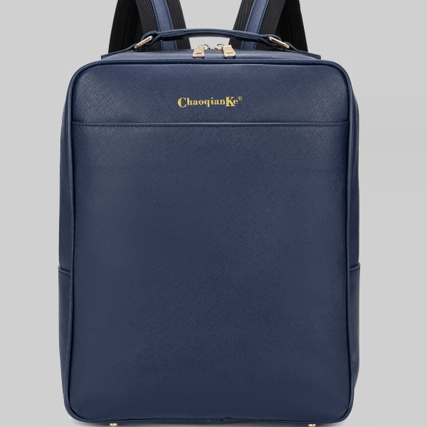 Hot selling 14-inch couple waterproof pu backpack computer backpack (blue 29.5cm*10.5cm*39.5cm)