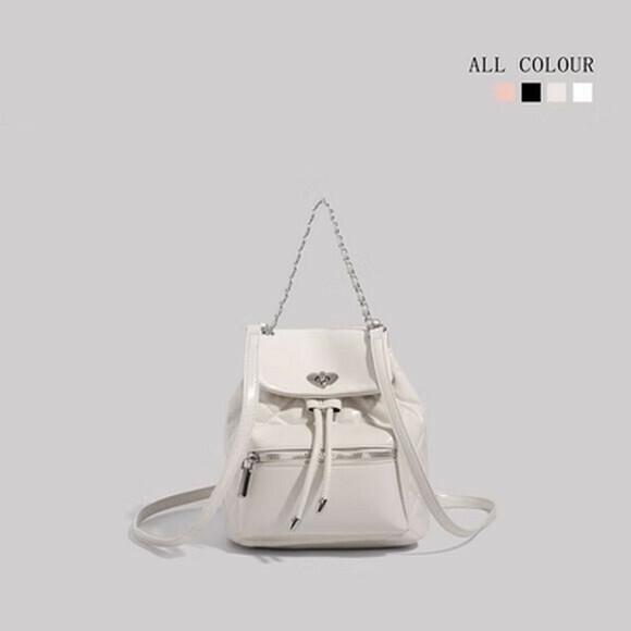 Hot Selling Chain Backpack College Student School Bag Small Fragrance Backpack Travel Bag [White] [Size: 21cm*14cm*22cm]