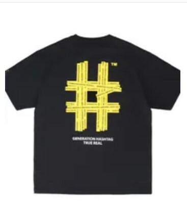 [S] BEENTRILL TAPING HASHTAG OVERFIT SHORT SLEEVE T-SHIRT,BLACK, BA242TS001-BK (SBT129)