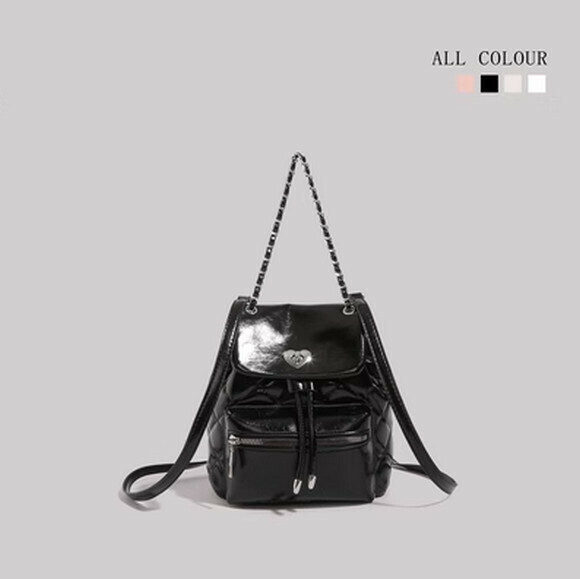 Hot Selling Chain Backpack College Student Bag Small Fragrance Backpack Travel Bag [Black] [Size: 21cm*14cm*22cm]