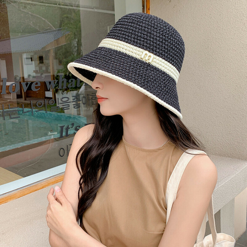 Hot selling large head circumference bucket sun protection hat [D-257CHT black M mark bucket straw hat] [one size fits all]