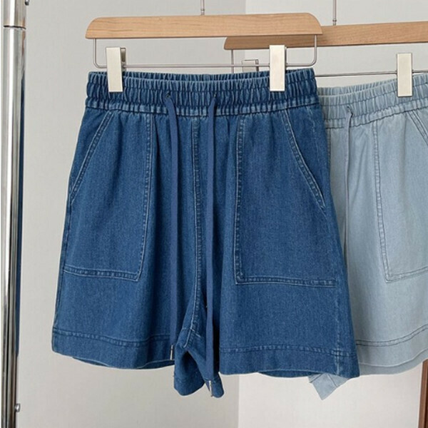Elasticated waist versatile straight denim shorts [navy] [M-XL size] [Contact customer service to confirm size after placing an order]