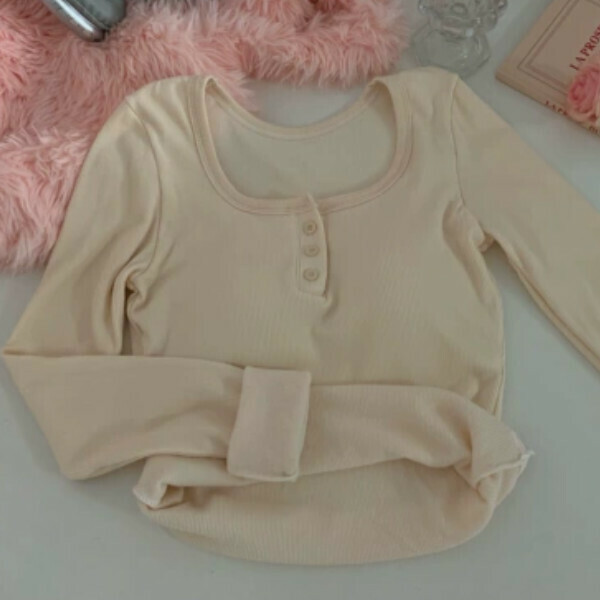Hot Selling Velvet Square Neck Long Sleeve Bottoming Shirt (One Size) (Apricot)