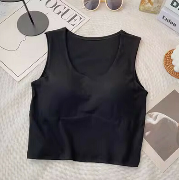 Spring/Summer Solid Color Sports Vest with Chest Padding (Black) [One Size]
