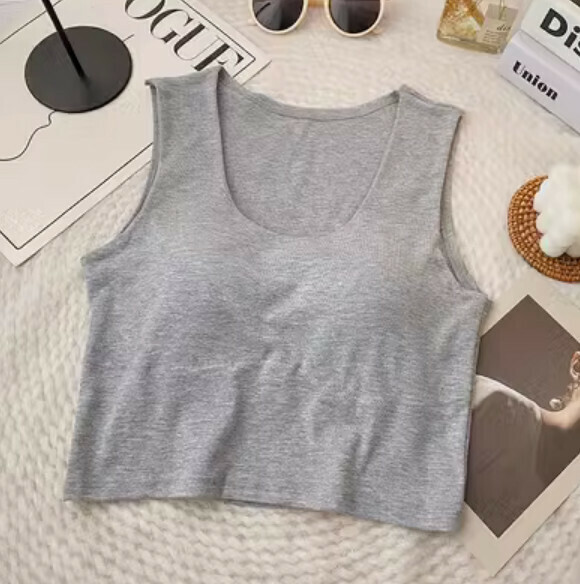 Spring/Summer Solid Color Sports Vest with Chest Padding (Gray) [One Size]