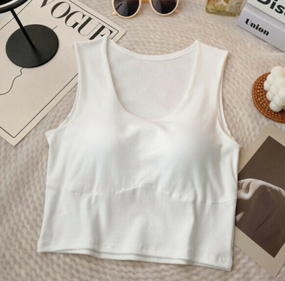 Spring/Summer Solid Color Sports Vest with Chest Padding (White) [One Size]
