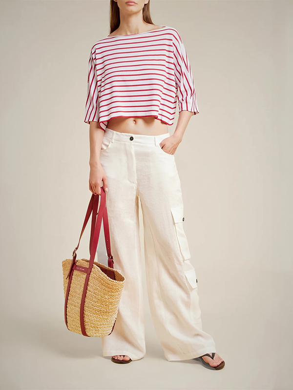 LIVIANA CONTI 一字領橫條上衣(紅)