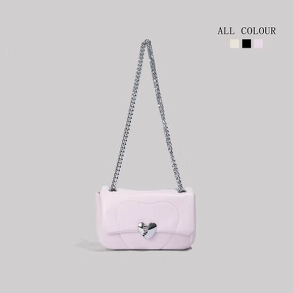 熱賣愛心鏈條小方包單肩斜挎包【紫色】【尺寸：20cm*7cm*12cm】