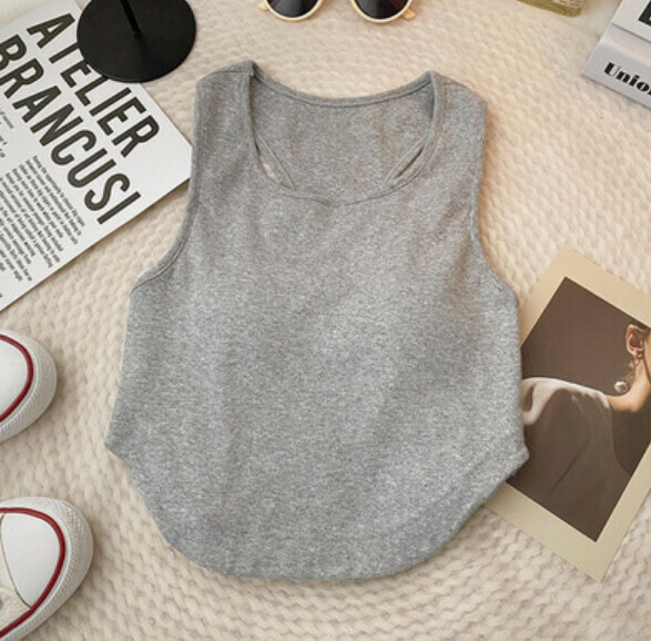 Solid color short vest with chest pad (flower gray) [one size]