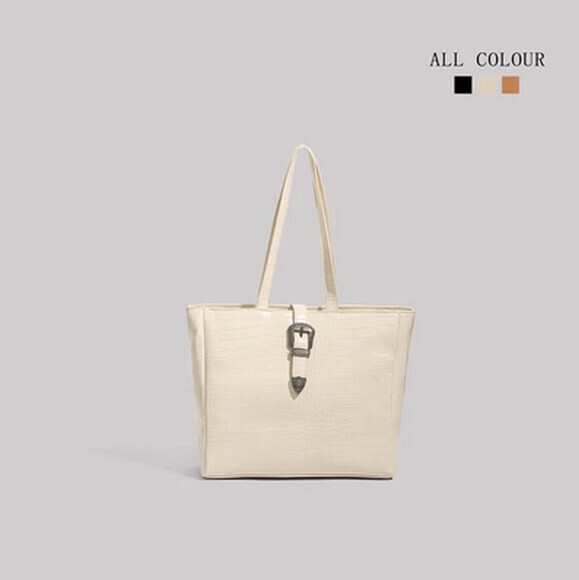 Hot selling crocodile pattern large capacity versatile shoulder bag [white] [size: 40cm*14cm*17cm]