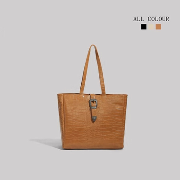 Hot selling crocodile pattern large capacity versatile shoulder bag [brown] [size: 40cm*14cm*17cm]