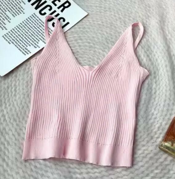 Slim Cropped Bottom Knit Vest (Pink) [One Size]