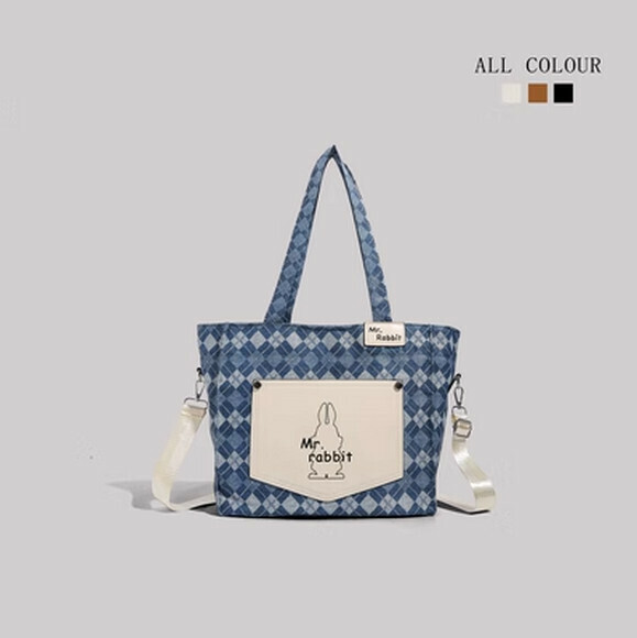 熱賣牛仔色大容量時尚手提斜挎包【白色】【尺寸：40cm*15cm*29cm】