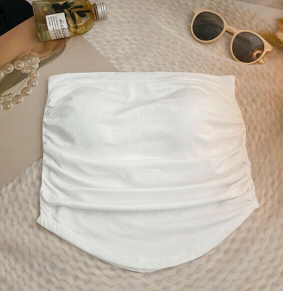Ruffled bandeau vest with bra pads (white) [one size]
