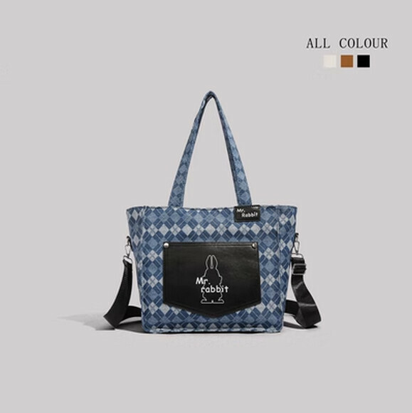 熱賣牛仔色大容量時尚手提斜挎包【黑色】【尺寸：40cm*15cm*29cm】