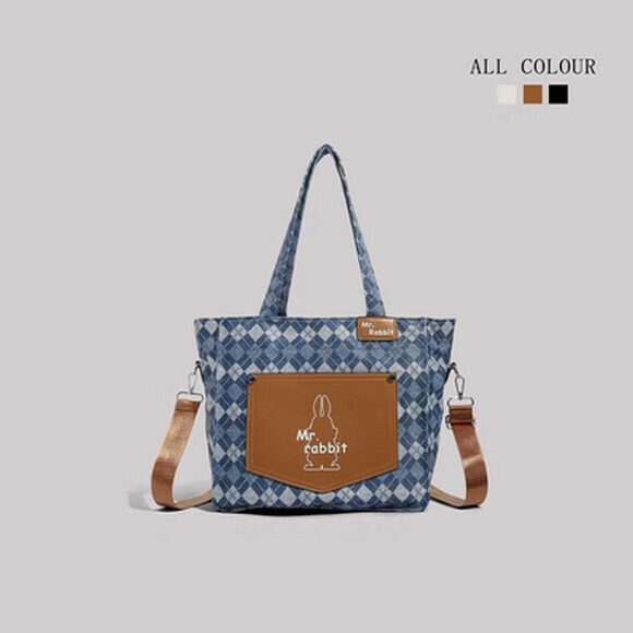熱賣牛仔色大容量時尚手提斜挎包【卡其色】【尺寸：40cm*15cm*29cm】