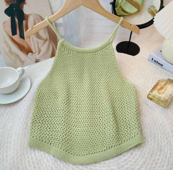 Open-back lace-up knitted vest (green) [one size]