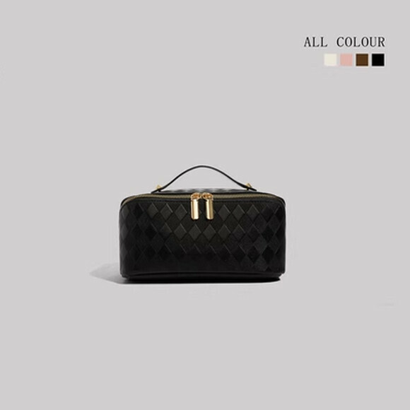 Hot selling fashionable large-capacity portable box bag travel storage cosmetics bag [black] [size: 25cm*12cm*13cm]
