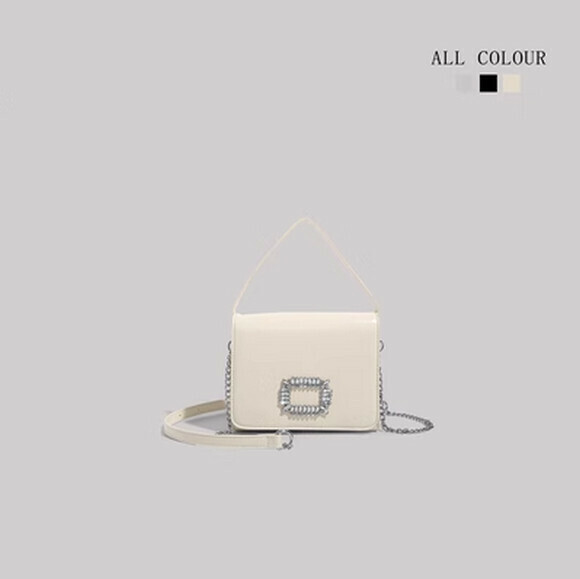 熱賣時尚鑲鉆手提小方包鏈條斜挎包【白色】【尺寸：20cm*8cm*16cm】