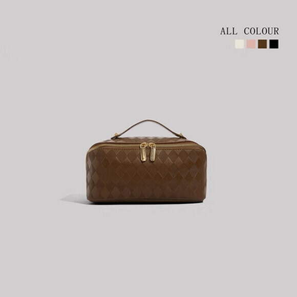 Hot selling fashionable large-capacity portable box bag travel storage cosmetic bag [coffee] [size: 25cm*12cm*13cm]
